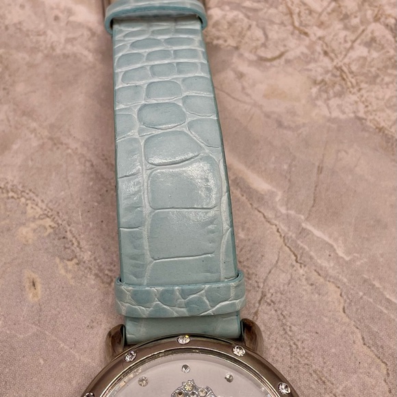 Gossip Silver Seahorse Ocean Theme Quartz Watch with Blue Leather Band. Crystals - Picture 6 of 8